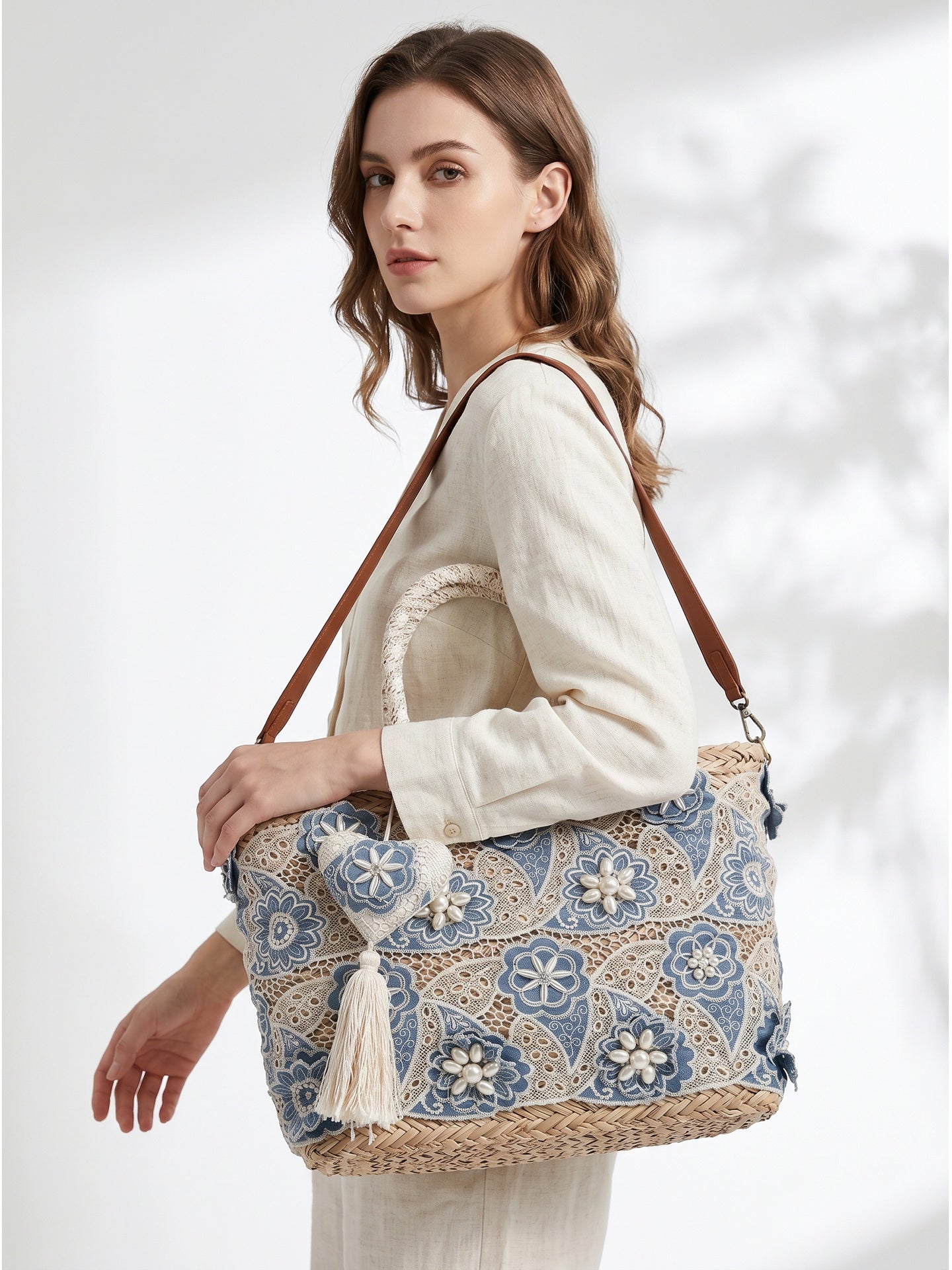 Borsa Shopper in Rattan Blu