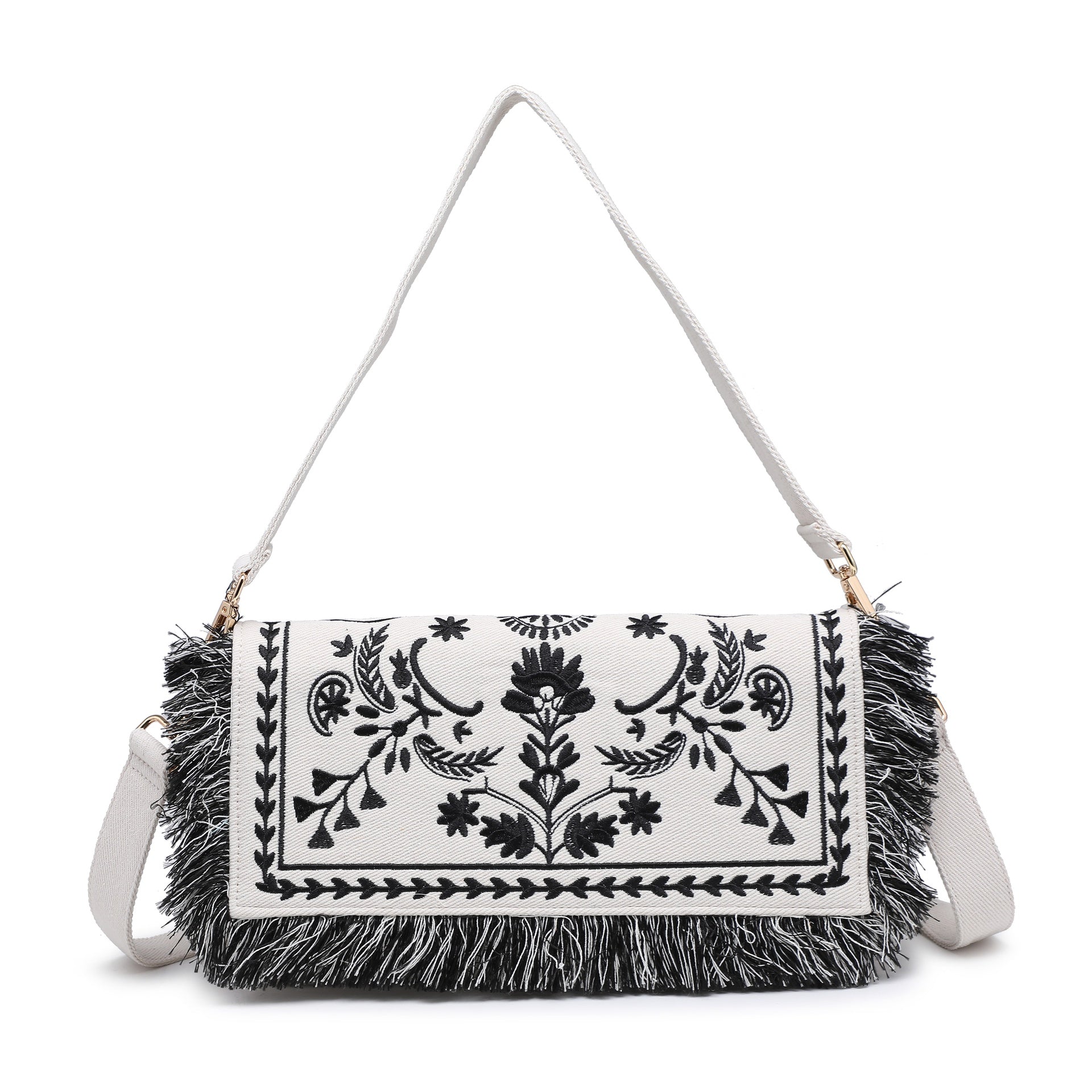 Borsa a Spalla in Cotone Nero
