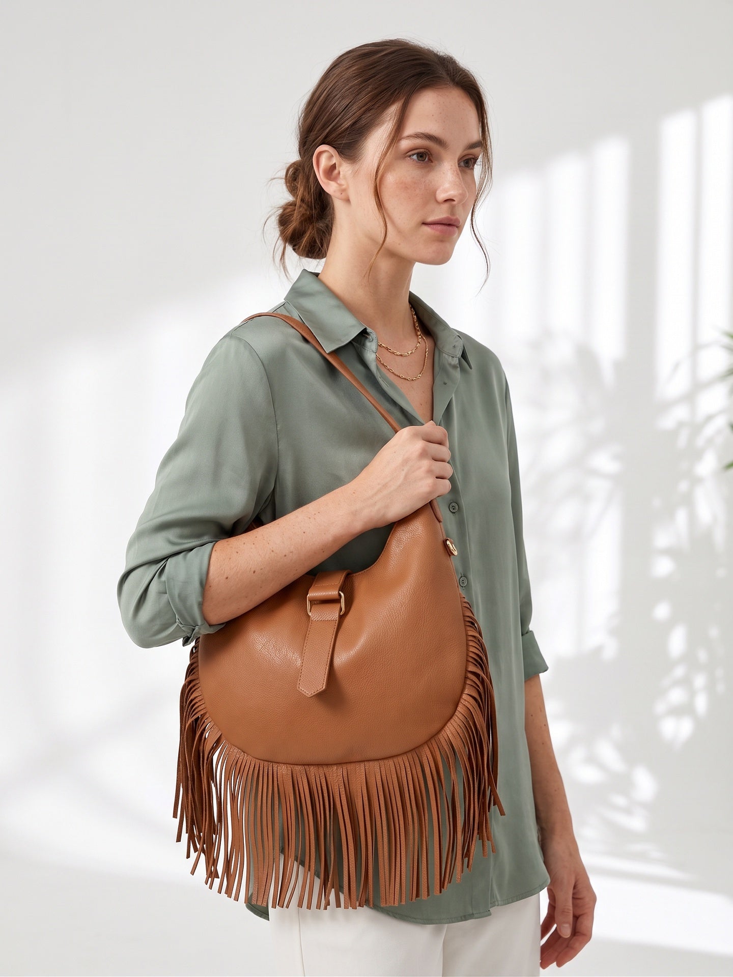 Borsa a Mano in Dollaro Leather Cognac