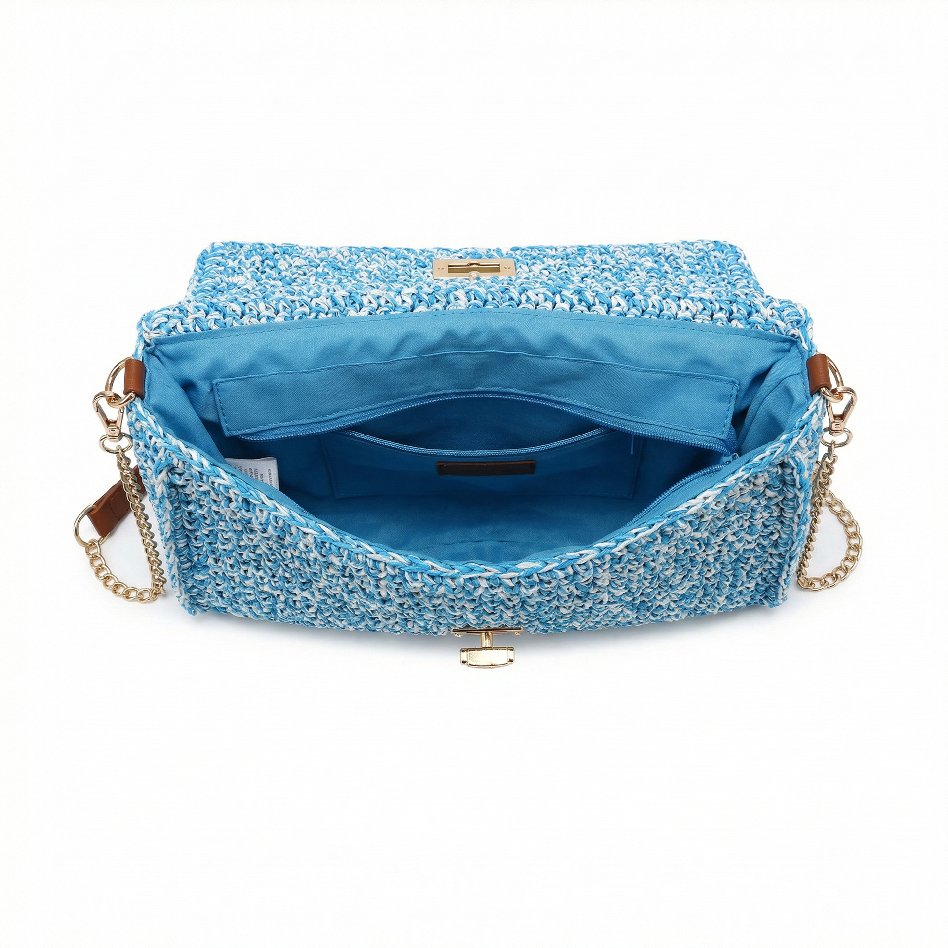 Borsa a Tracolla in Woven Straw Blu