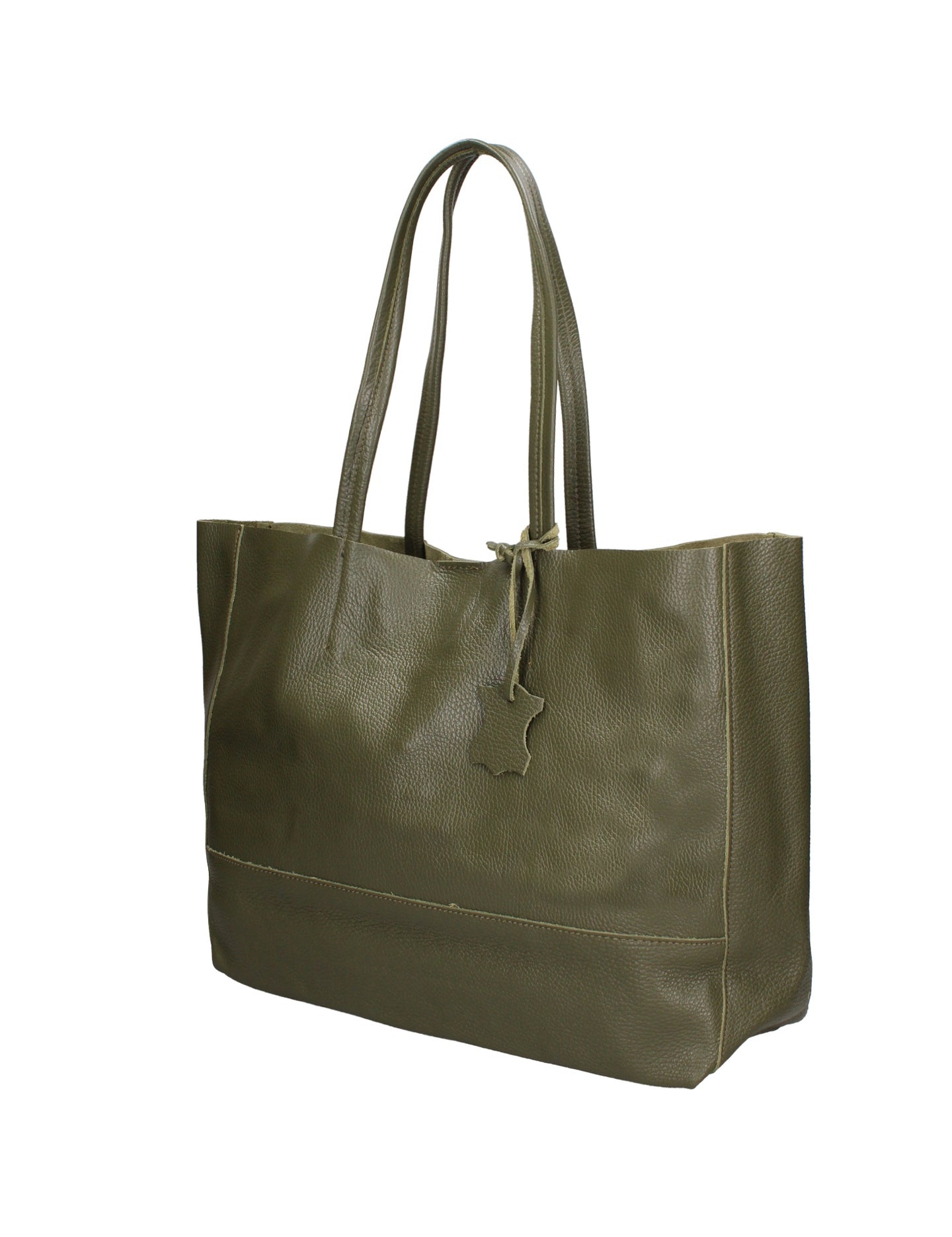 Borsa a Mano in 100% Cow Leather Verde Militare