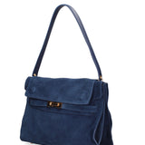 Borsa a Mano in Vera Pelle Blu Jeans