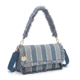 Bolso de hombro de poliéster azul y gris topo