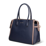 Handtasche aus veganem Leder in Blau und Taupe