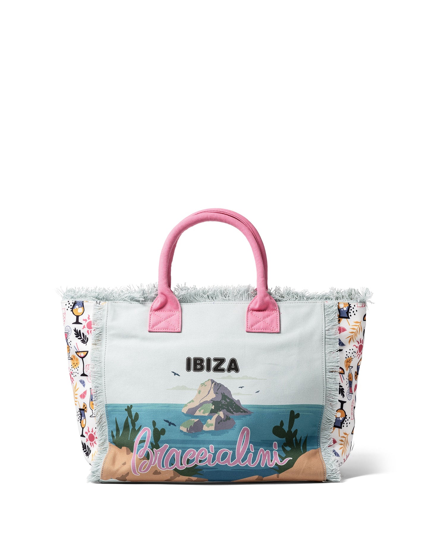 Borsa a Mano in Cotone Multicolore e Rosa Braccialini