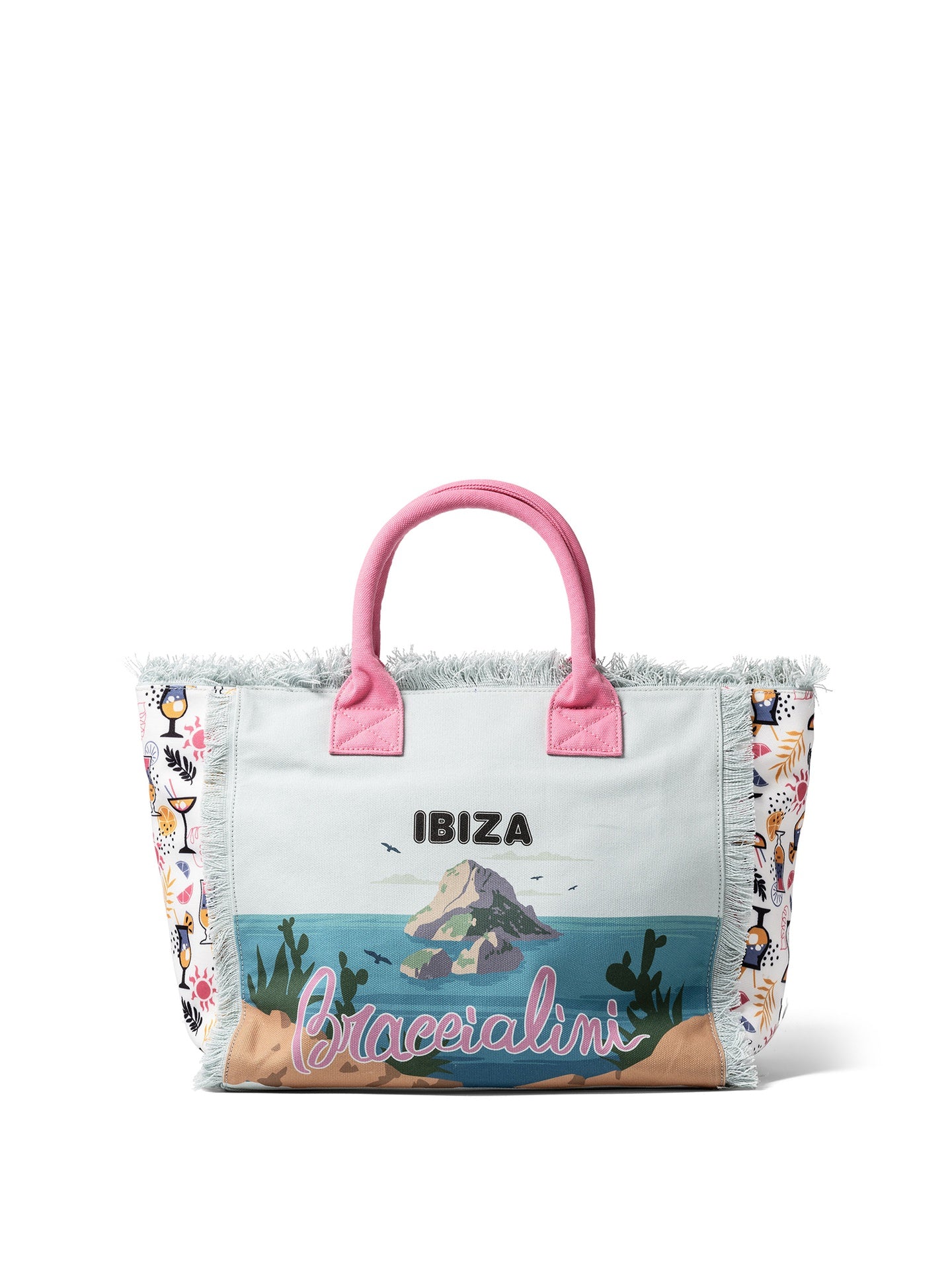 Borsa a Mano in Cotone Multicolore e Rosa Braccialini