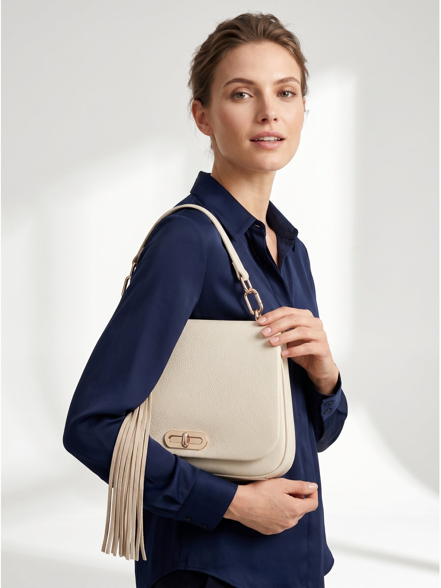 Borsa a Mano in Polyurethane Beige