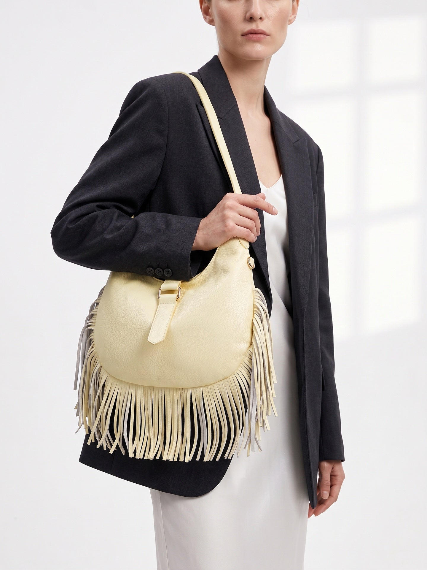 Borsa a Mano in Dollaro Leather Giallo