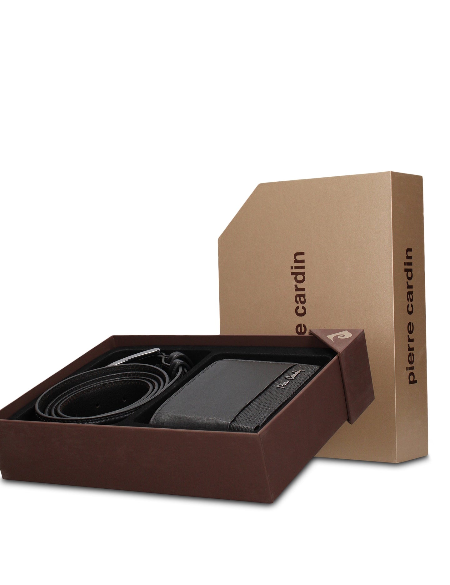 Set Portafoglio e Cintura Uomo in Vera Pelle Nero Pierre Cardin