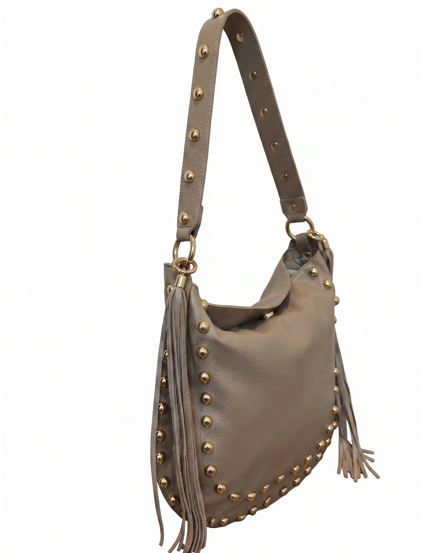 Borsa a Spalla in Dollaro Leather Beige Scuro