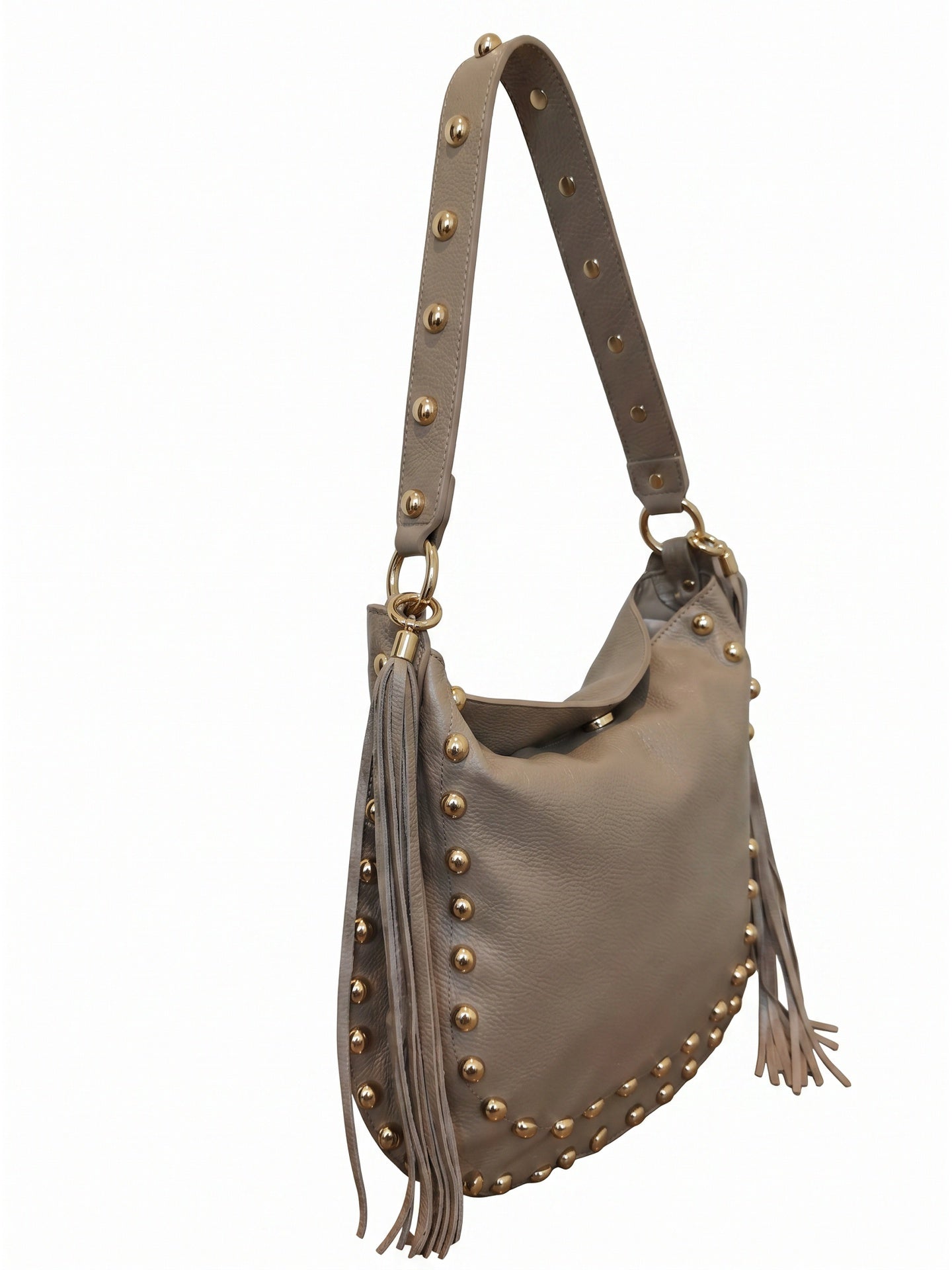 Borsa a Spalla in Dollaro Leather Beige Scuro