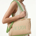 Borsa a Mano in Woven Straw Verde