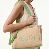 Borsa a Mano in Woven Straw Verde