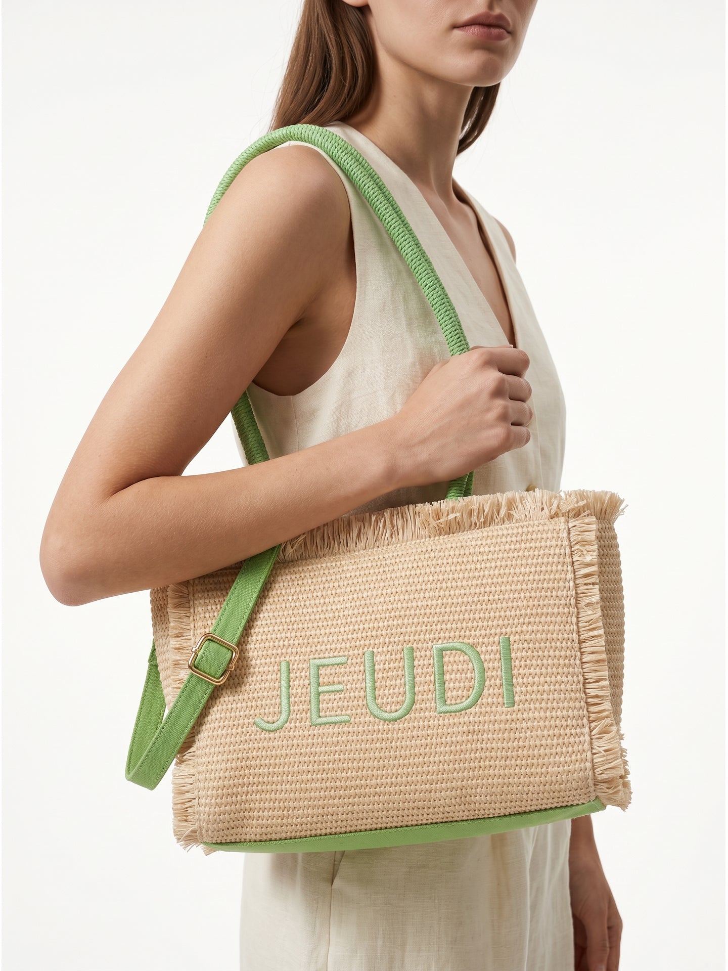 Borsa a Mano in Woven Straw Verde