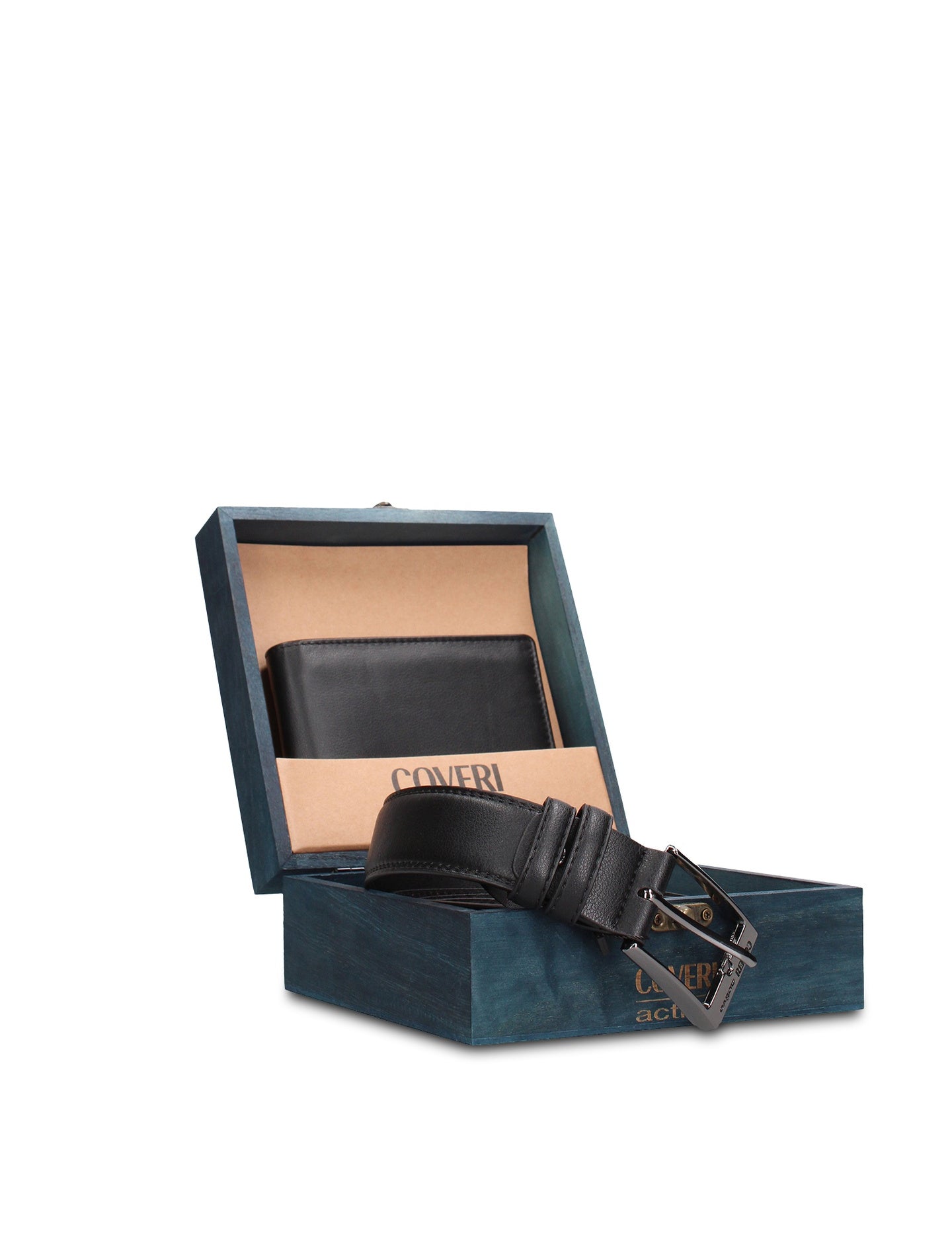 Set Portafoglio e Cintura in Vera Pelle Nero
