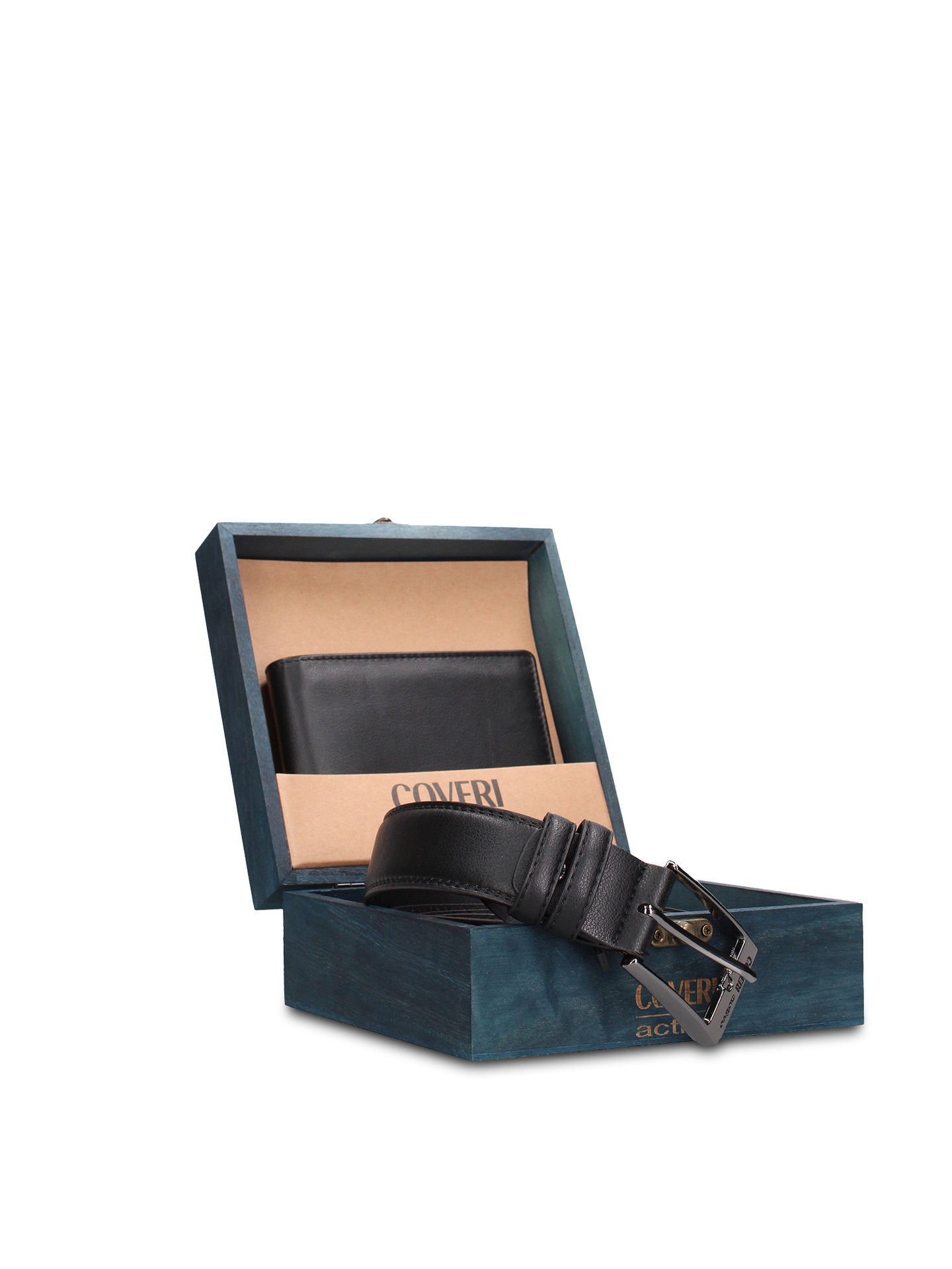 Set Portafoglio e Cintura in Vera Pelle Nero