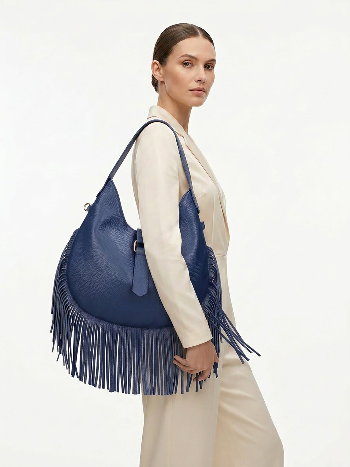 Borsa a Mano in Dollaro Leather Blu Jeans