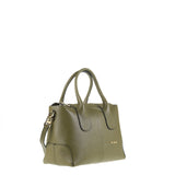 Borsa a Mano in Vera Pelle Verde Militare