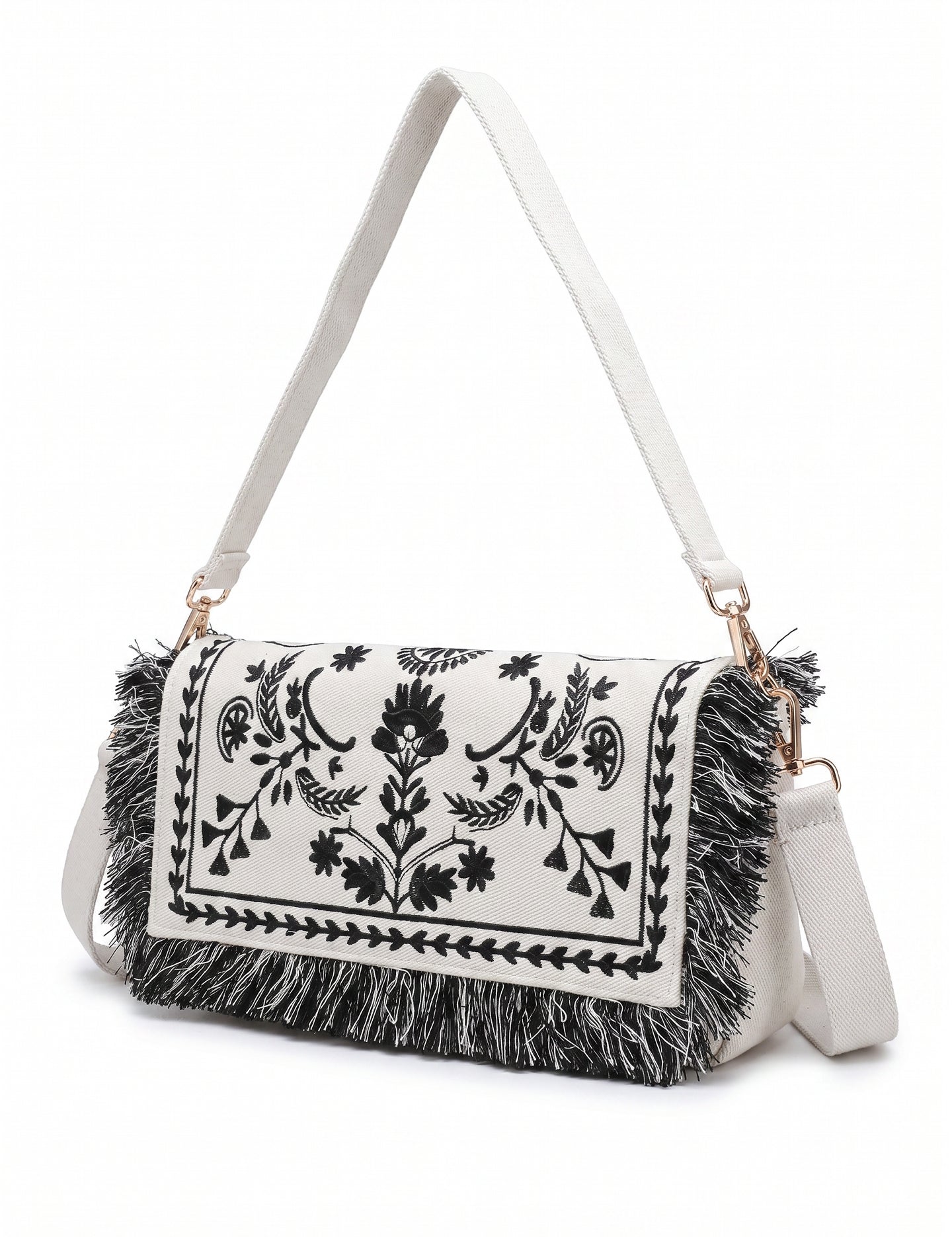 Borsa a Spalla in Cotone Nero