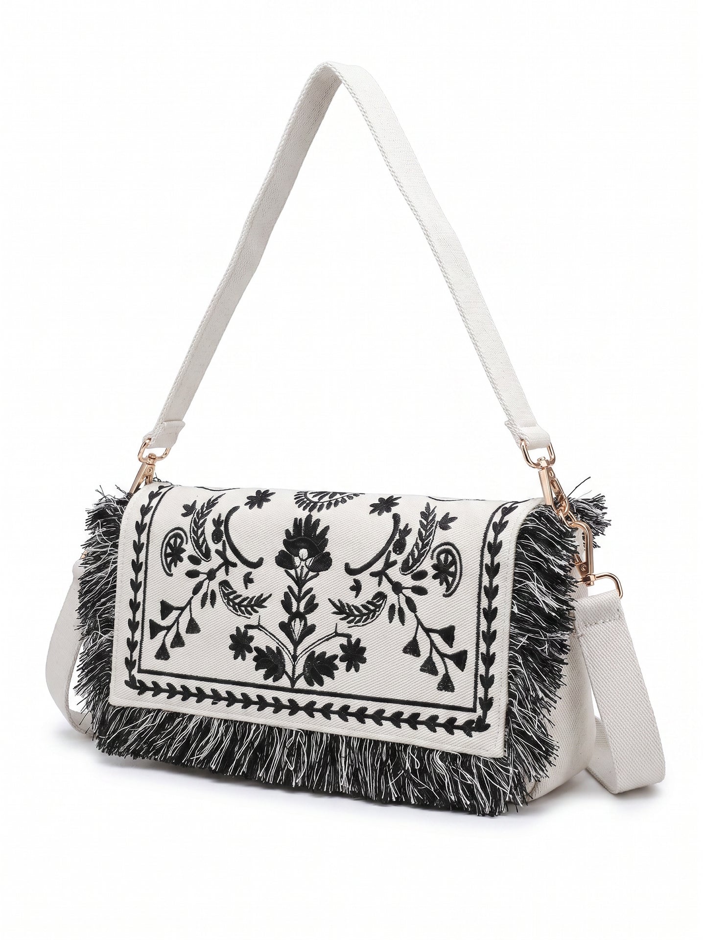 Borsa a Spalla in Cotone Nero