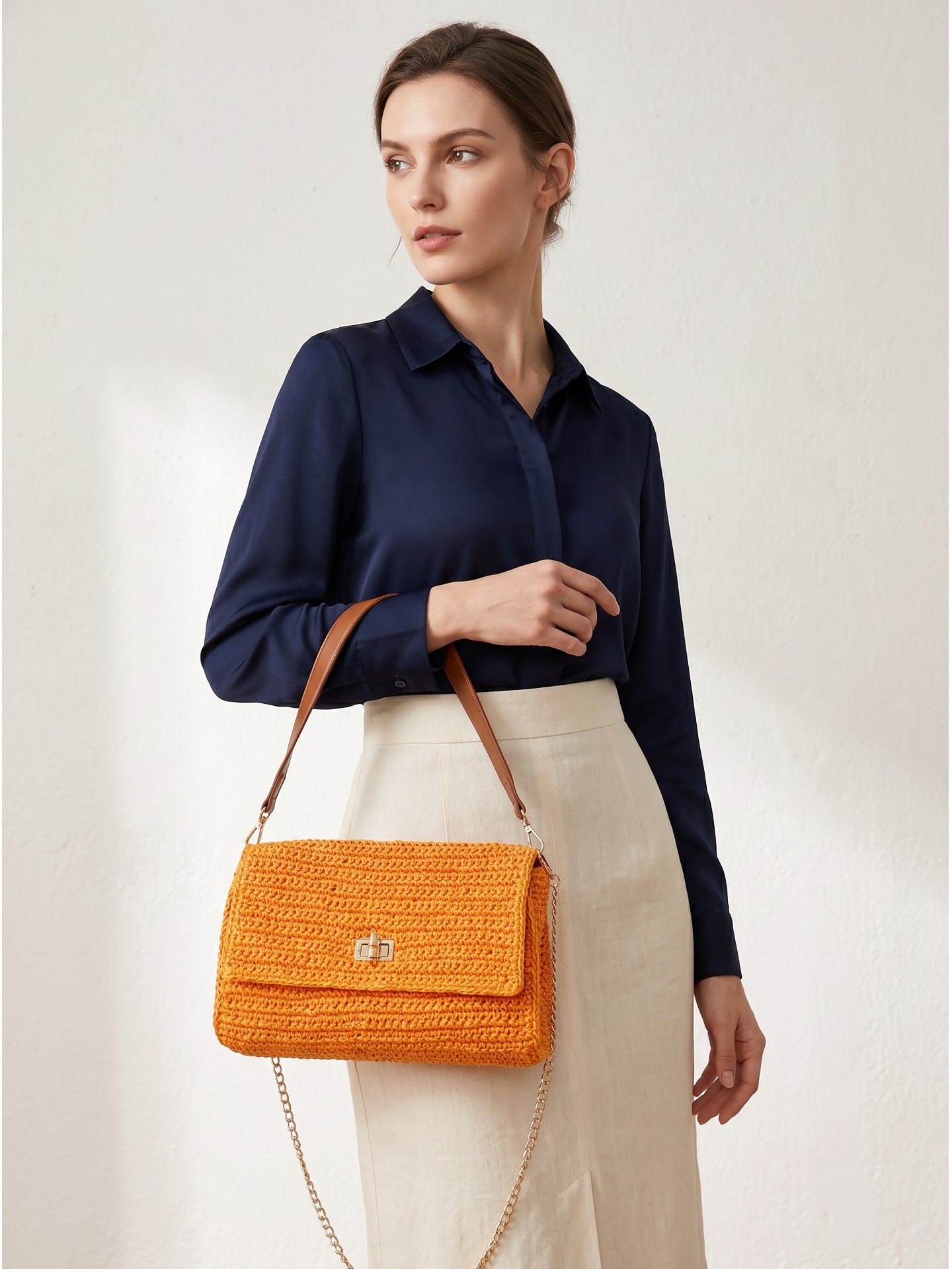 Borsa a Tracolla in Woven Straw Giallo
