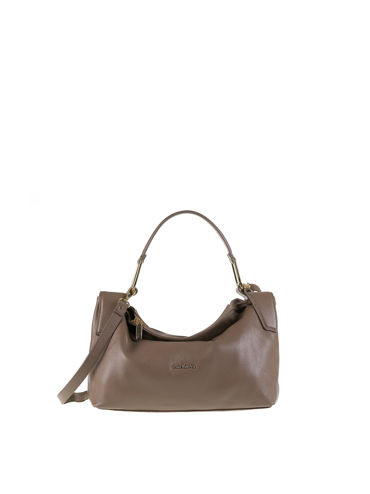 Borsa a Spalla in Vera Pelle Taupe Pierre Cardin