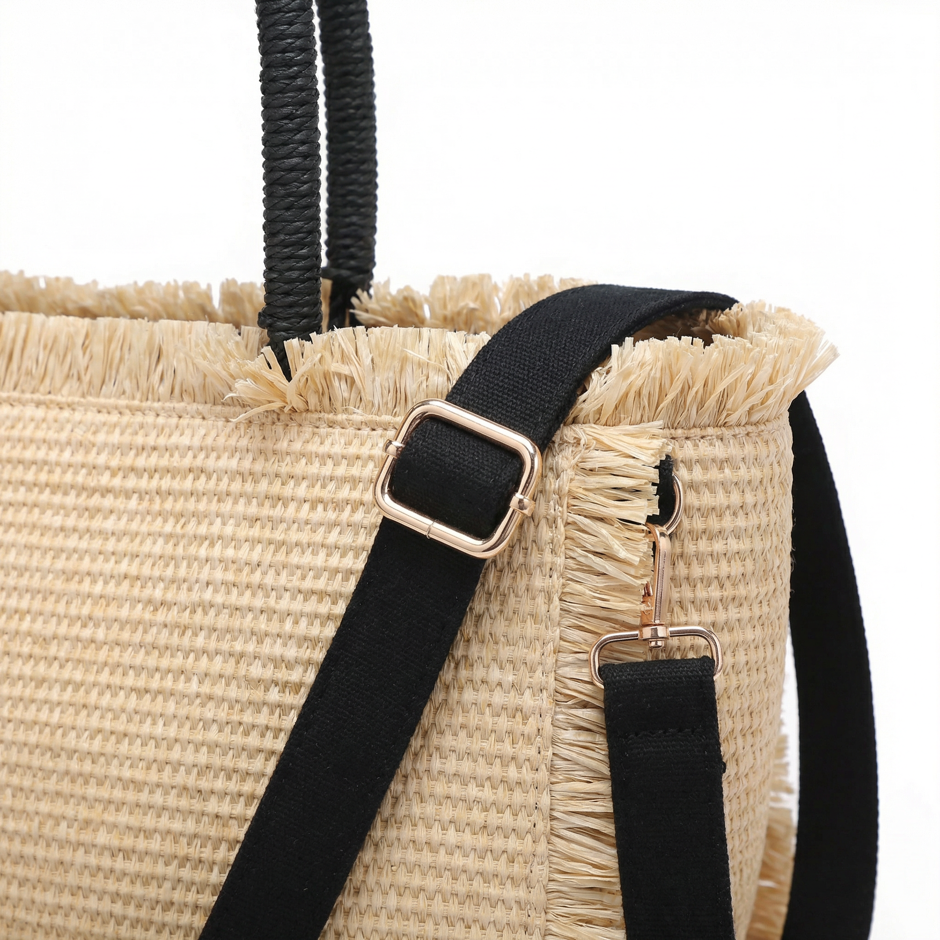 Borsa a Mano in Woven Straw Nero