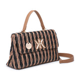 Bolso de hombro de poliéster negro y marrón
