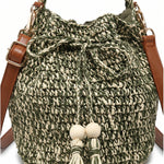 Borsa a Secchiello in Woven Straw Verde