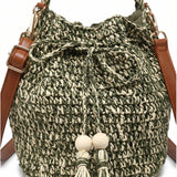 Borsa a Secchiello in Woven Straw Verde