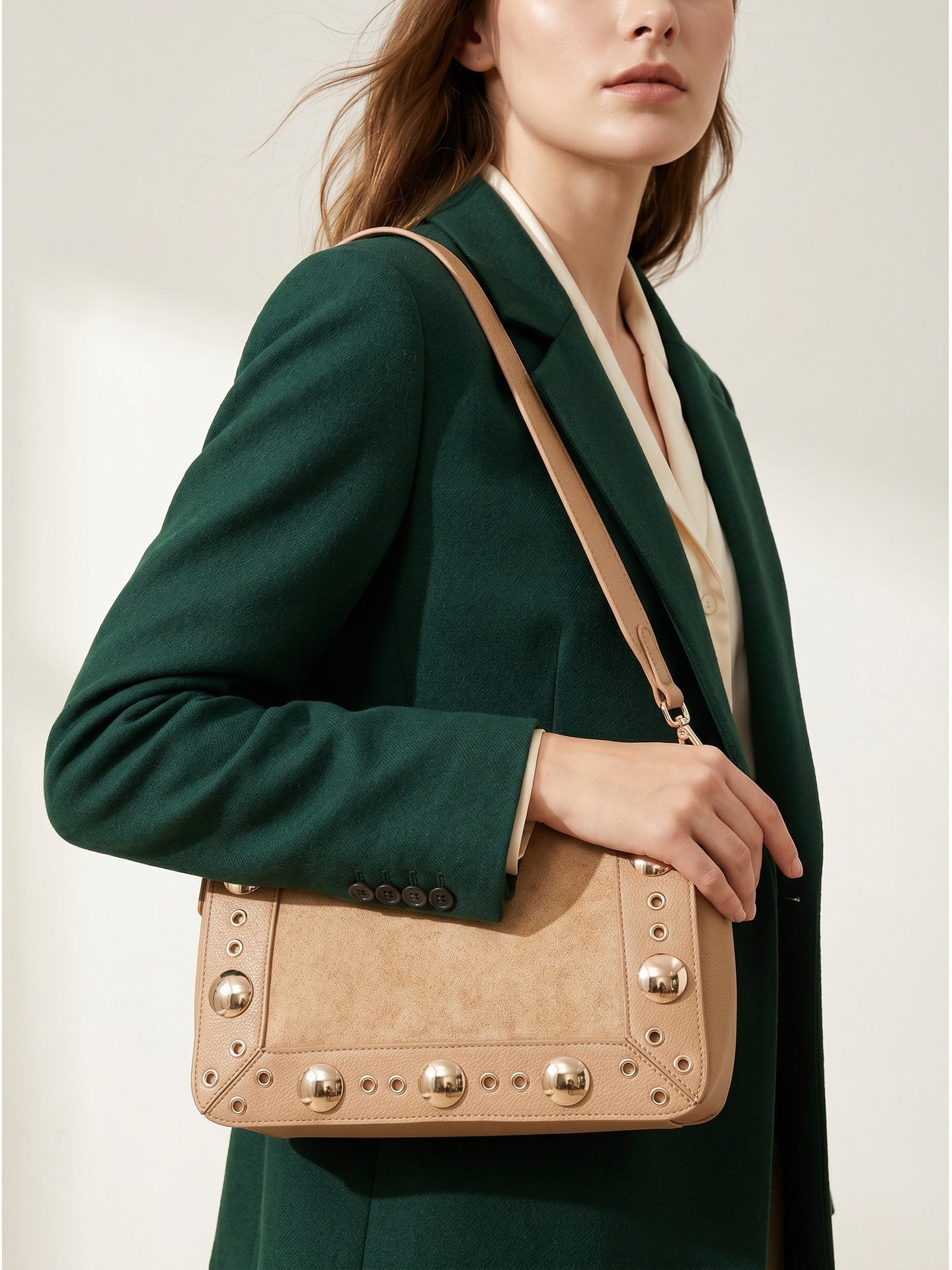 Borsa a Tracolla in Pelle Vegana Marrone Chiaro