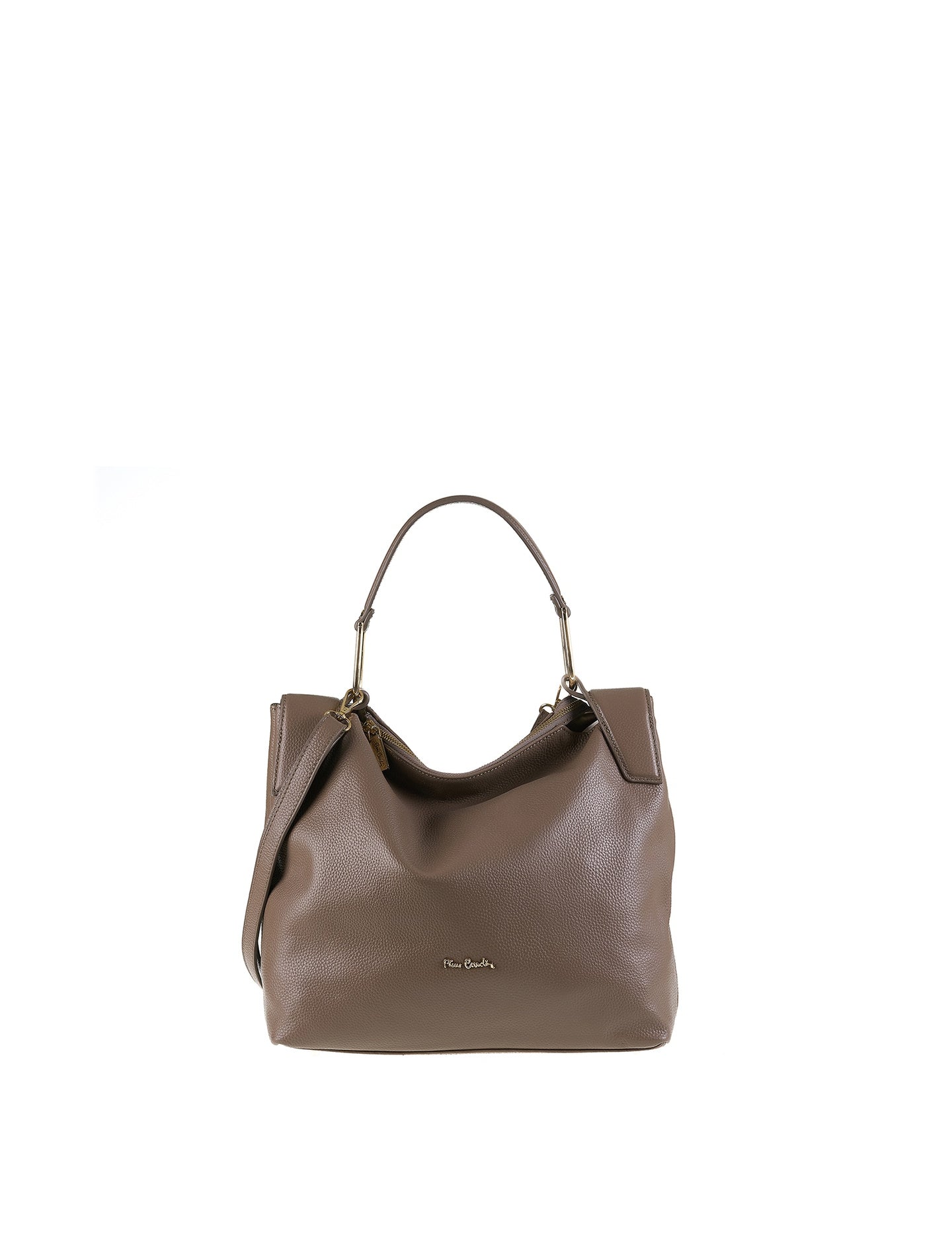 Borsa a Spalla in Vera Pelle Taupe Pierre Cardin
