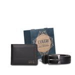 Set Portafoglio e Cintura in Vera Pelle Nero