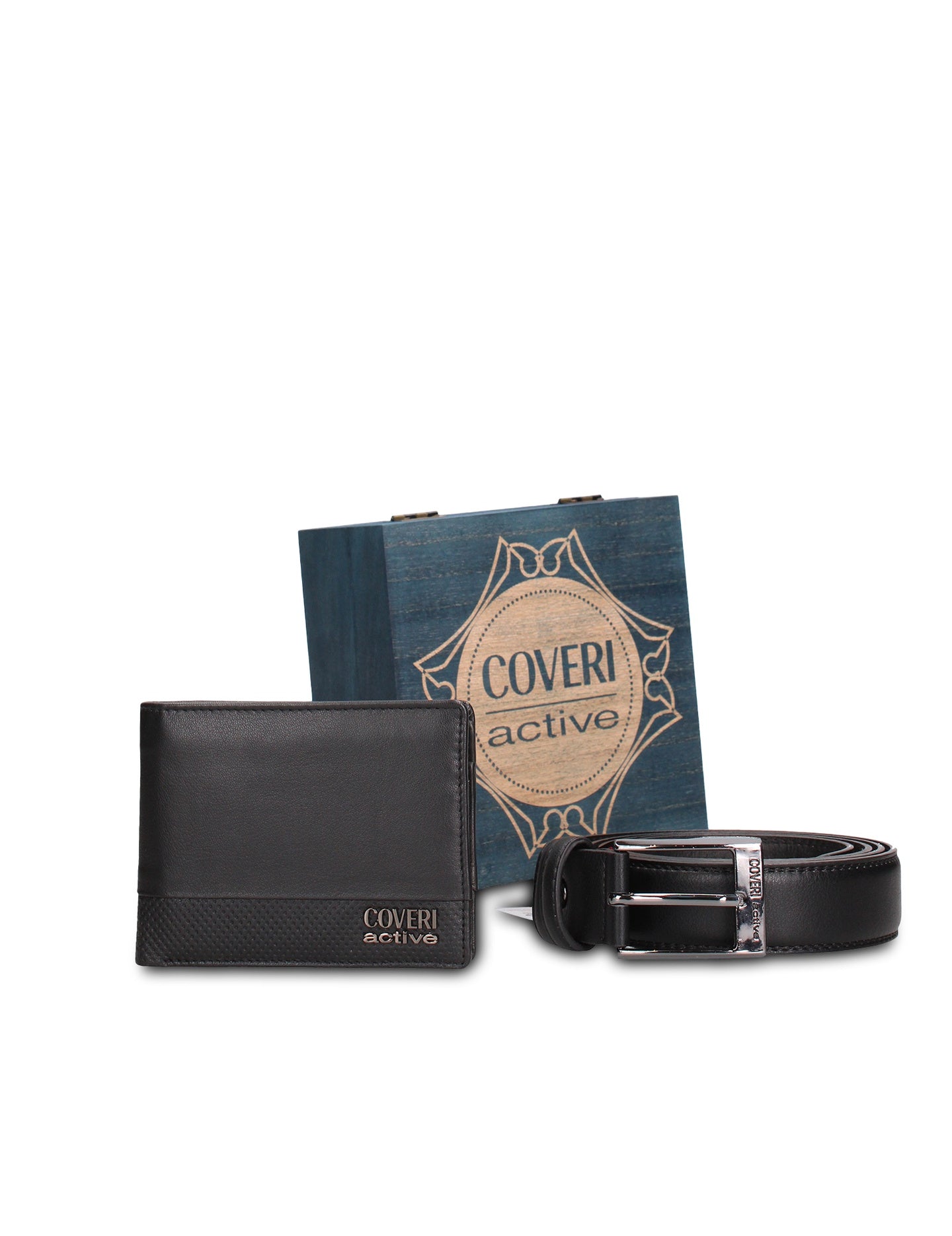 Set Portafoglio e Cintura in Vera Pelle Nero