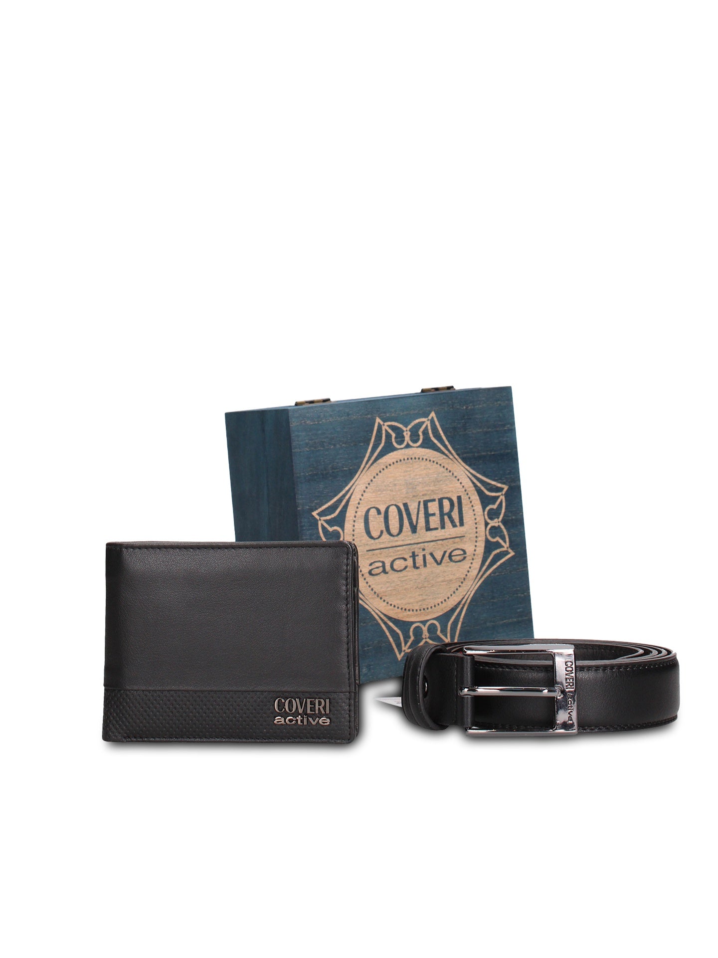 Set Portafoglio e Cintura in Vera Pelle Nero