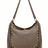 Borsa a Spalla in Dollaro Leather Beige Scuro
