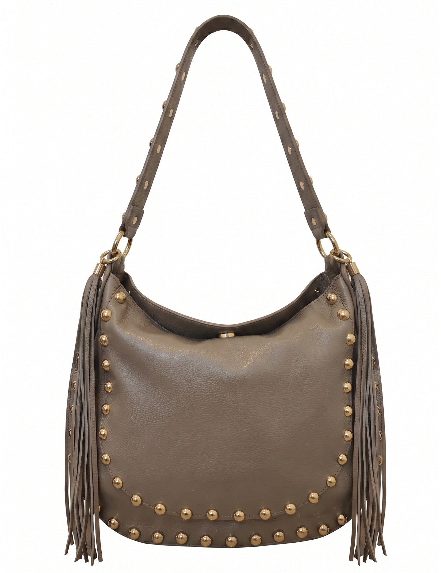 Borsa a Spalla in Dollaro Leather Beige Scuro