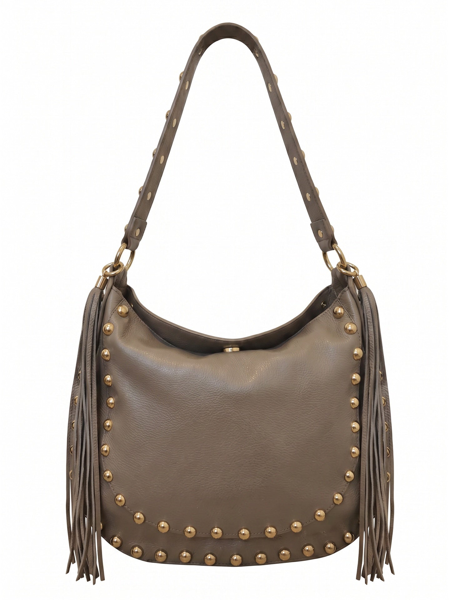 Borsa a Spalla in Dollaro Leather Beige Scuro