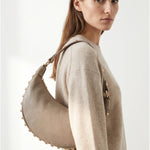 Borsa a Tracolla in Dollaro Leather Beige Scuro