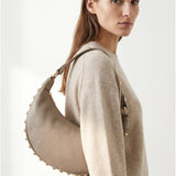 Borsa a Tracolla in Dollaro Leather Beige Scuro