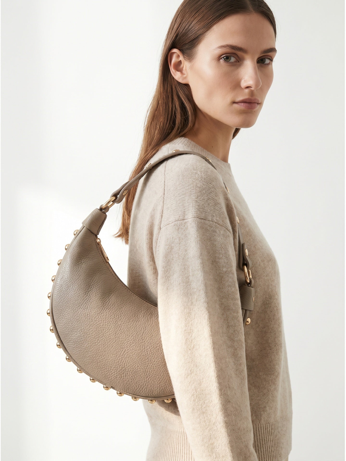 Borsa a Tracolla in Dollaro Leather Beige Scuro