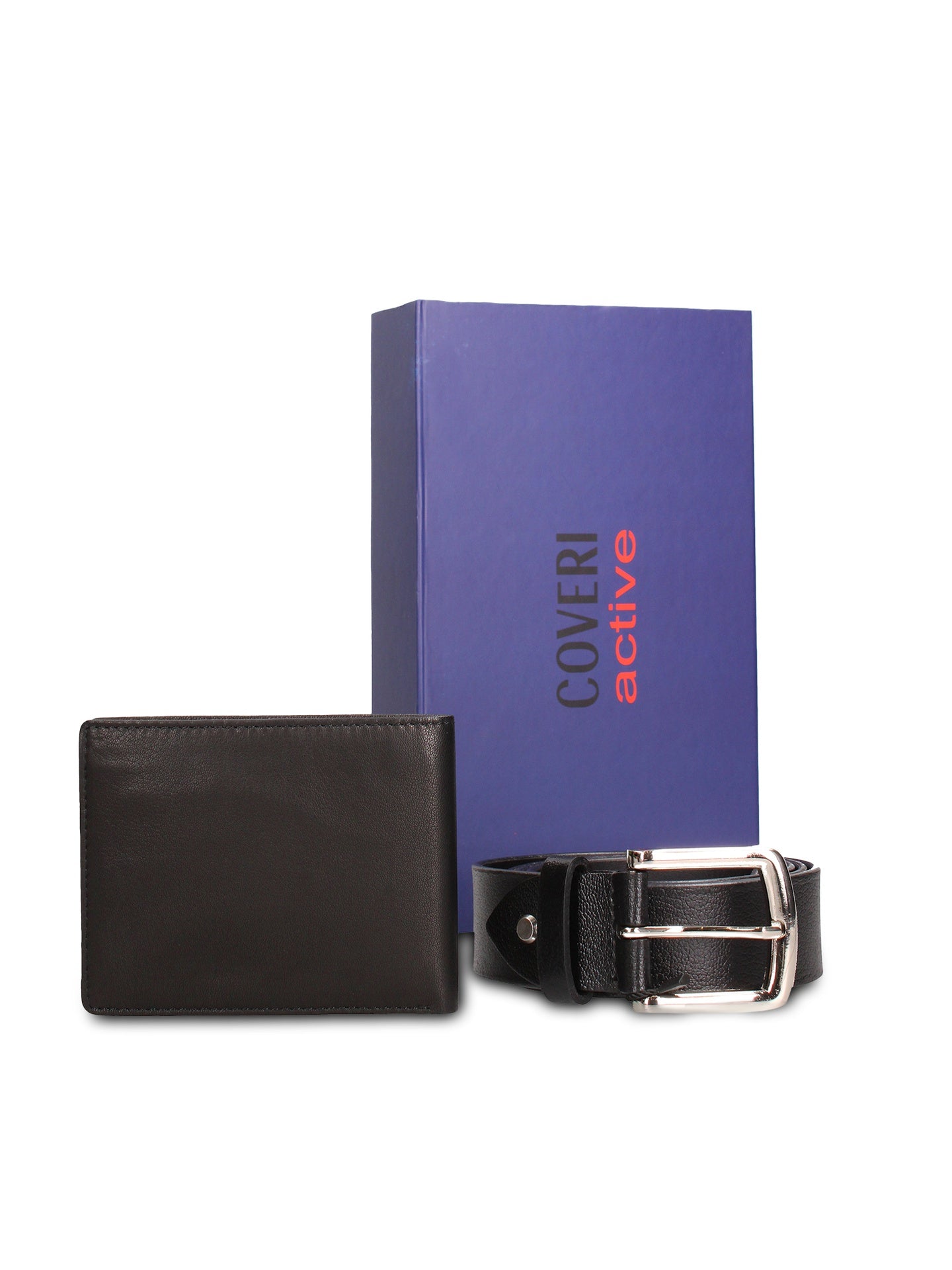 Set Portafoglio e Cintura in Vera Pelle Nero