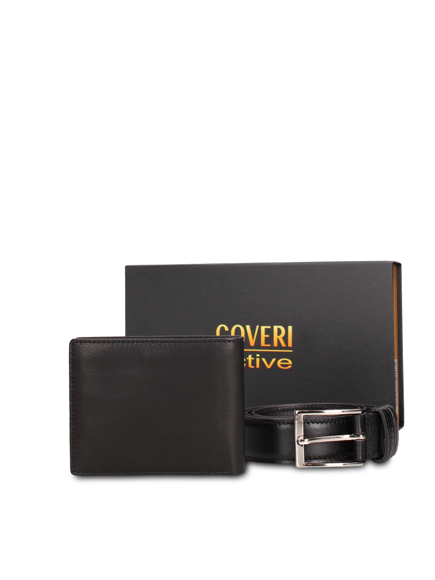 Set Portafoglio e Cintura in Vera Pelle Nero