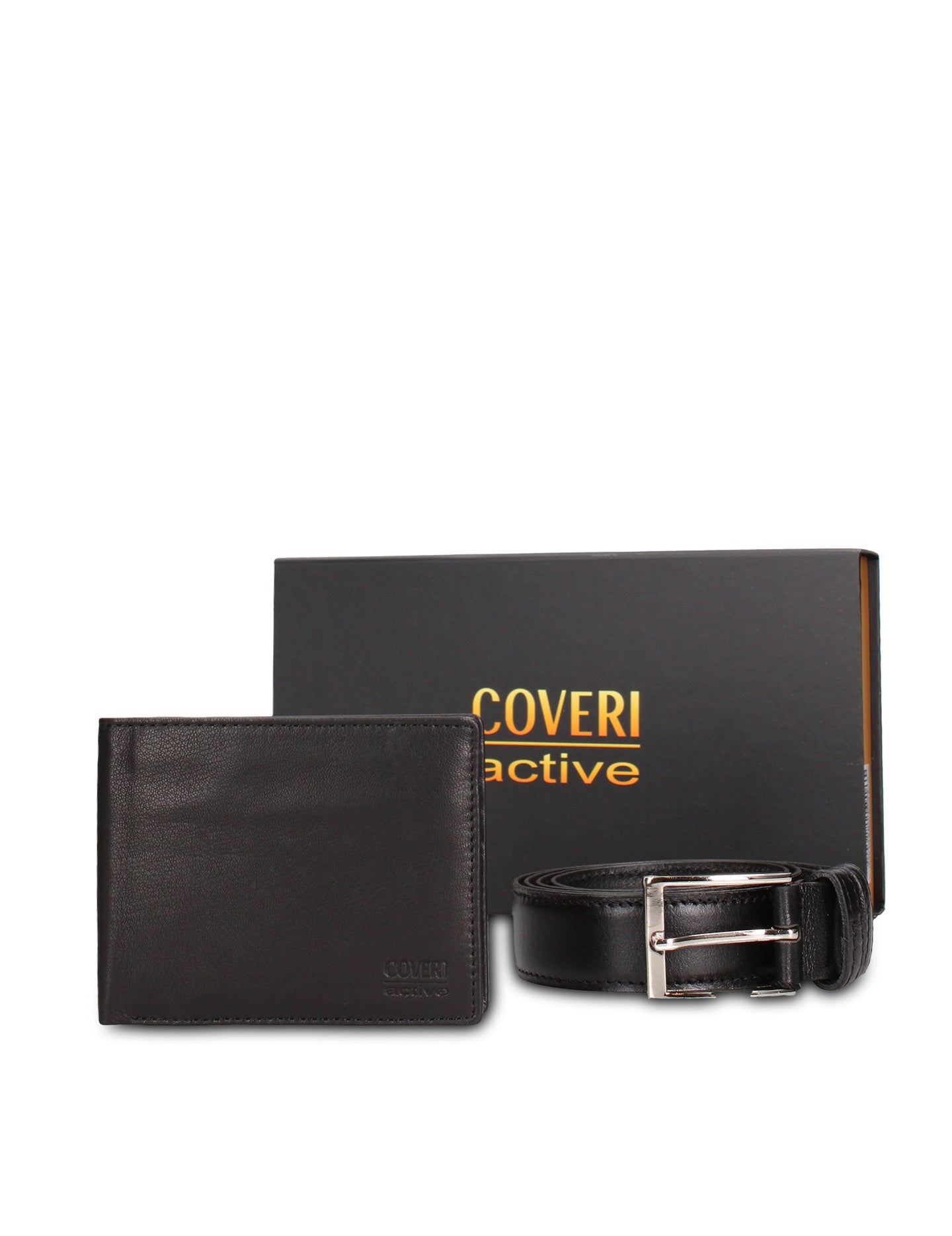 Set Portafoglio e Cintura in Vera Pelle Nero