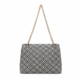 Bolso de hombro de poliéster blanco y negro