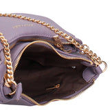 Lila Schultertasche aus veganem Leder