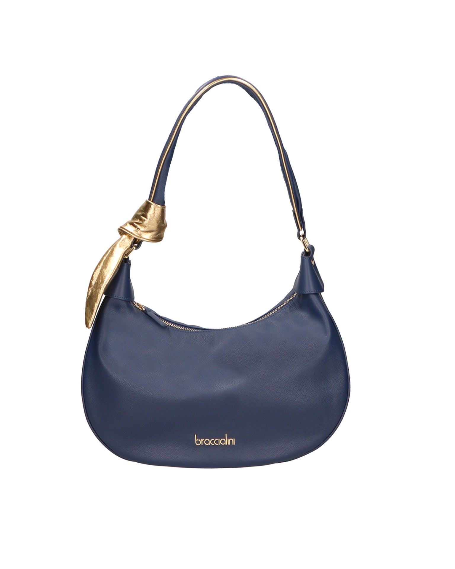 Borsa a Spalla in Vera Pelle Blu Braccialini