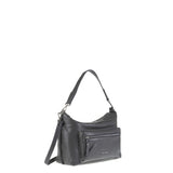 Bolso de hombro de piel auténtica gris