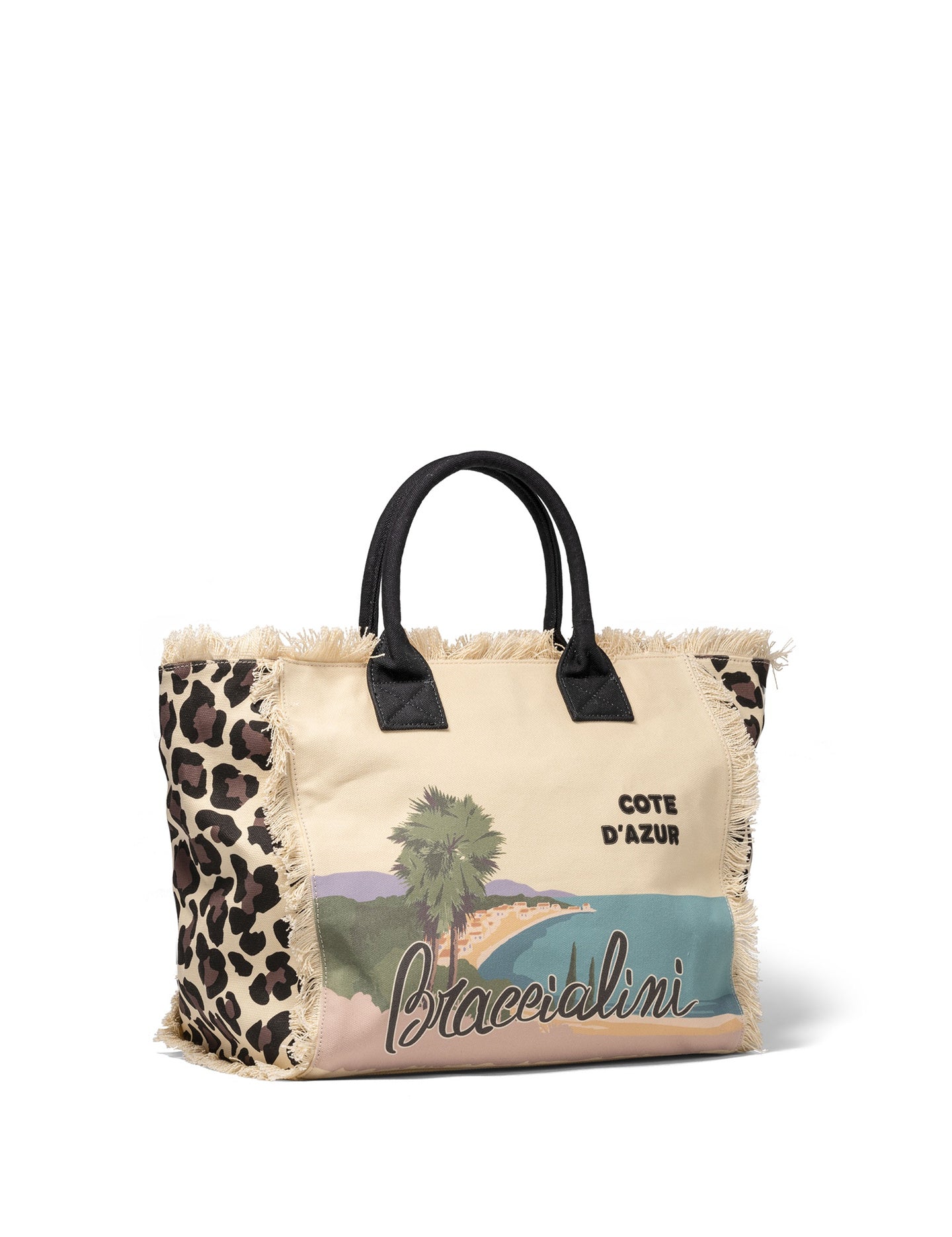 Borsa a Mano in Cotone Multicolore e Nero
