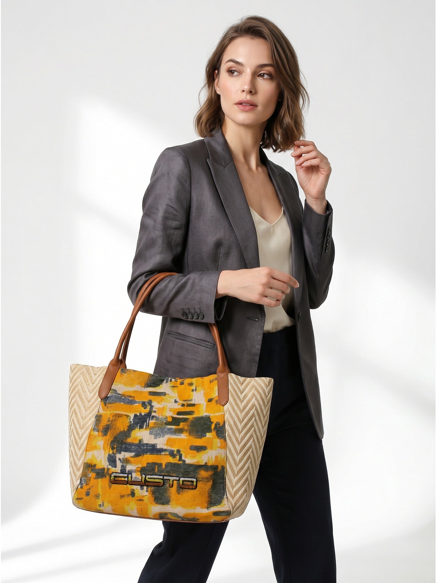 Borsa a Mano in Pelle Vegana Giallo